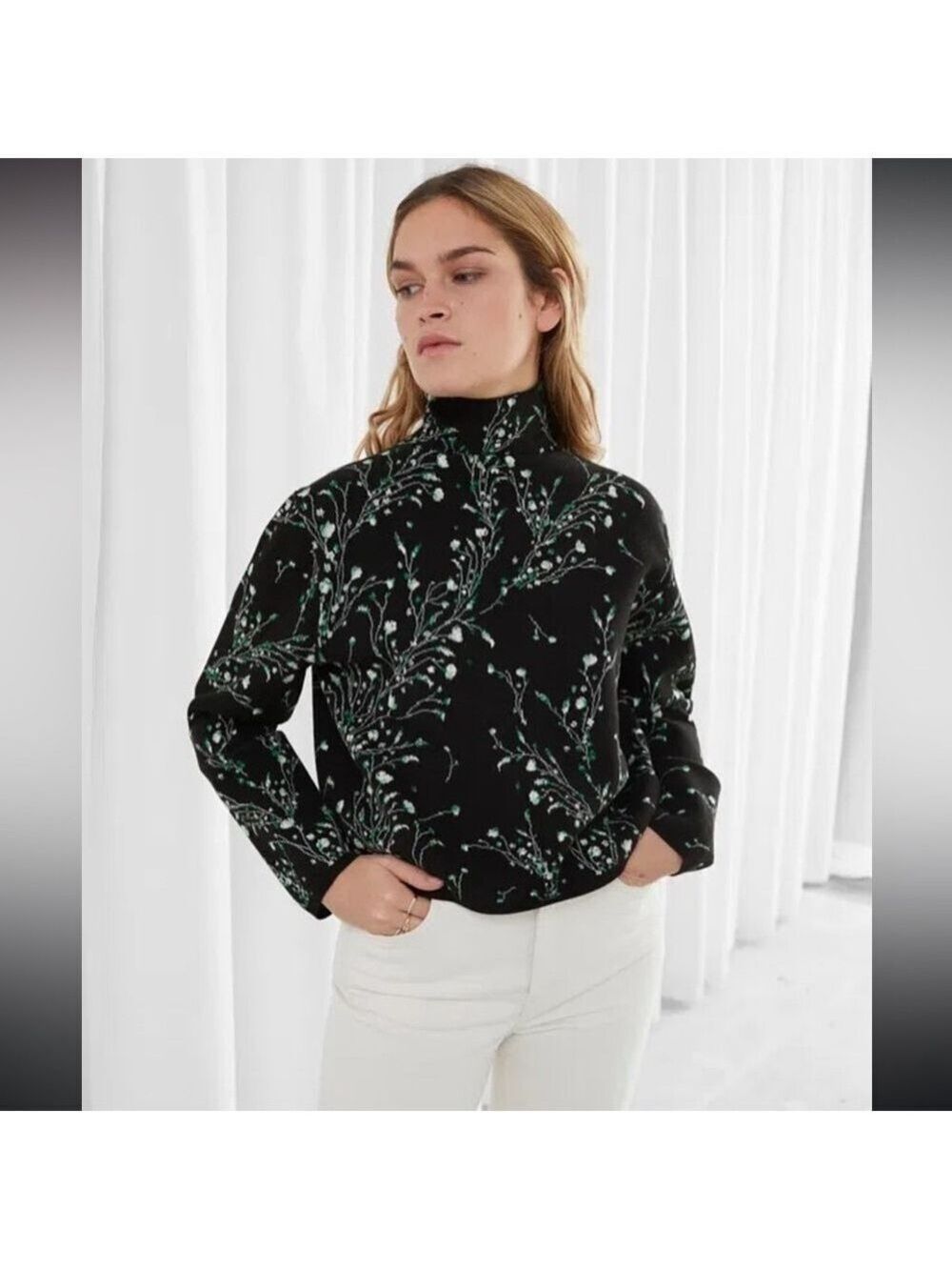 & Other Stories Floral Jacquard Turtleneck Size XS